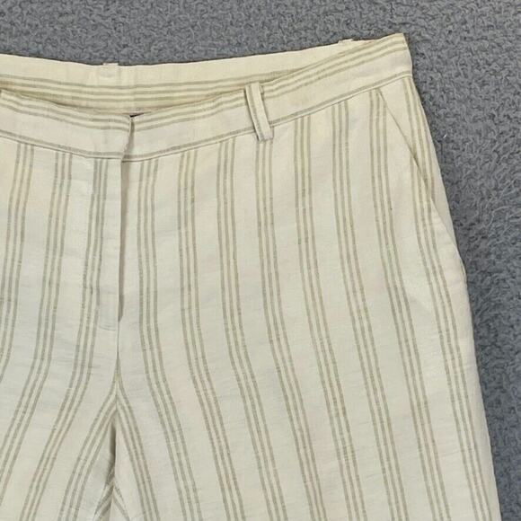 Lafayette 148 Womens Pants 100% Linen Cropped Lined Cuffed Cream Tan Striped 4 - Picture 3 of 11